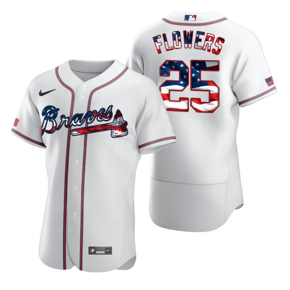 Atlanta Braves #25 Tyler Flowers Men Nike White Fluttering USA Flag Limited Edition Authentic MLB Jersey->atlanta braves->MLB Jersey